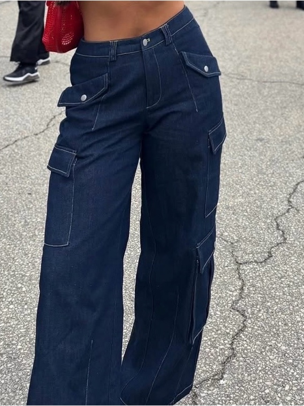 Peppermayo Dark Indigo Wide-Leg Cargo Jeans
